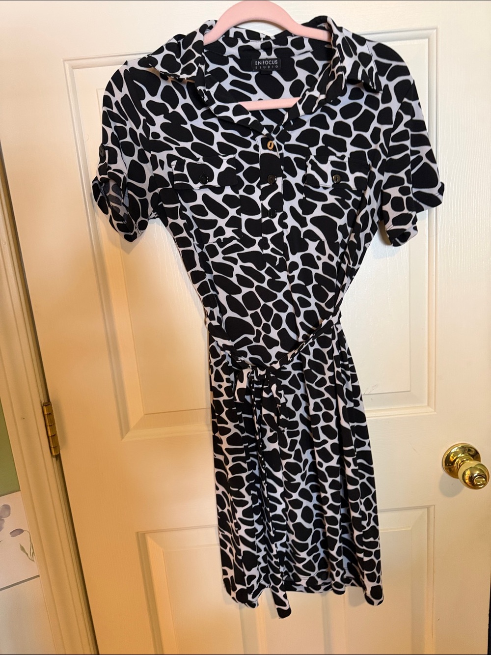 Enfocus Studio Black and White Printed Mini Shirt Dress - Picture 1 of 4